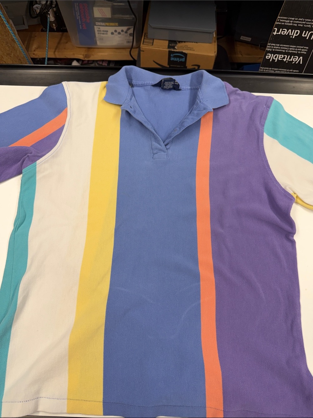 Lands End size S Multicolor Stripe Polo Shirt - Pastel Blue & Purple